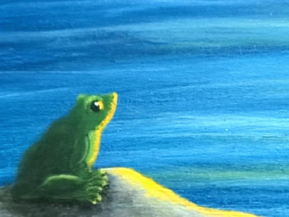 Frog Painting on Wood Panel, Whimsical Nature Wall Art, Cottagecore Decor – “The Quiet Watcher”