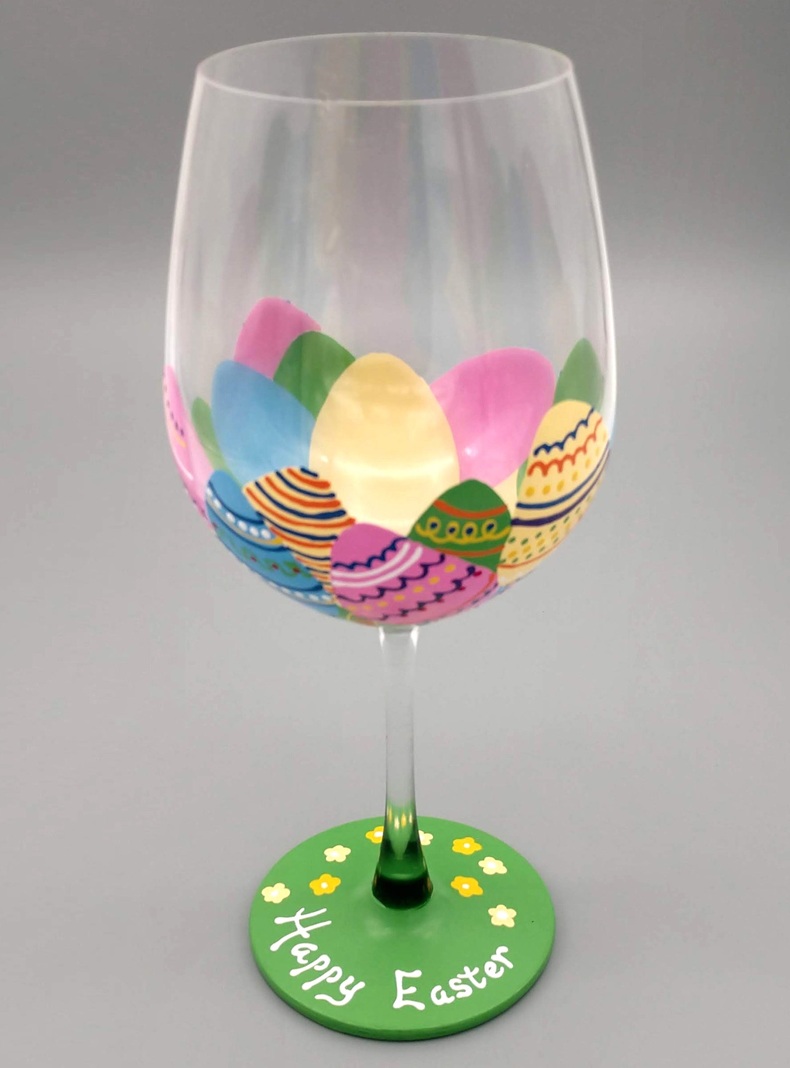 Happy Easter Stemmed Wine Glass Hand Painted Fun Decorated Etsy