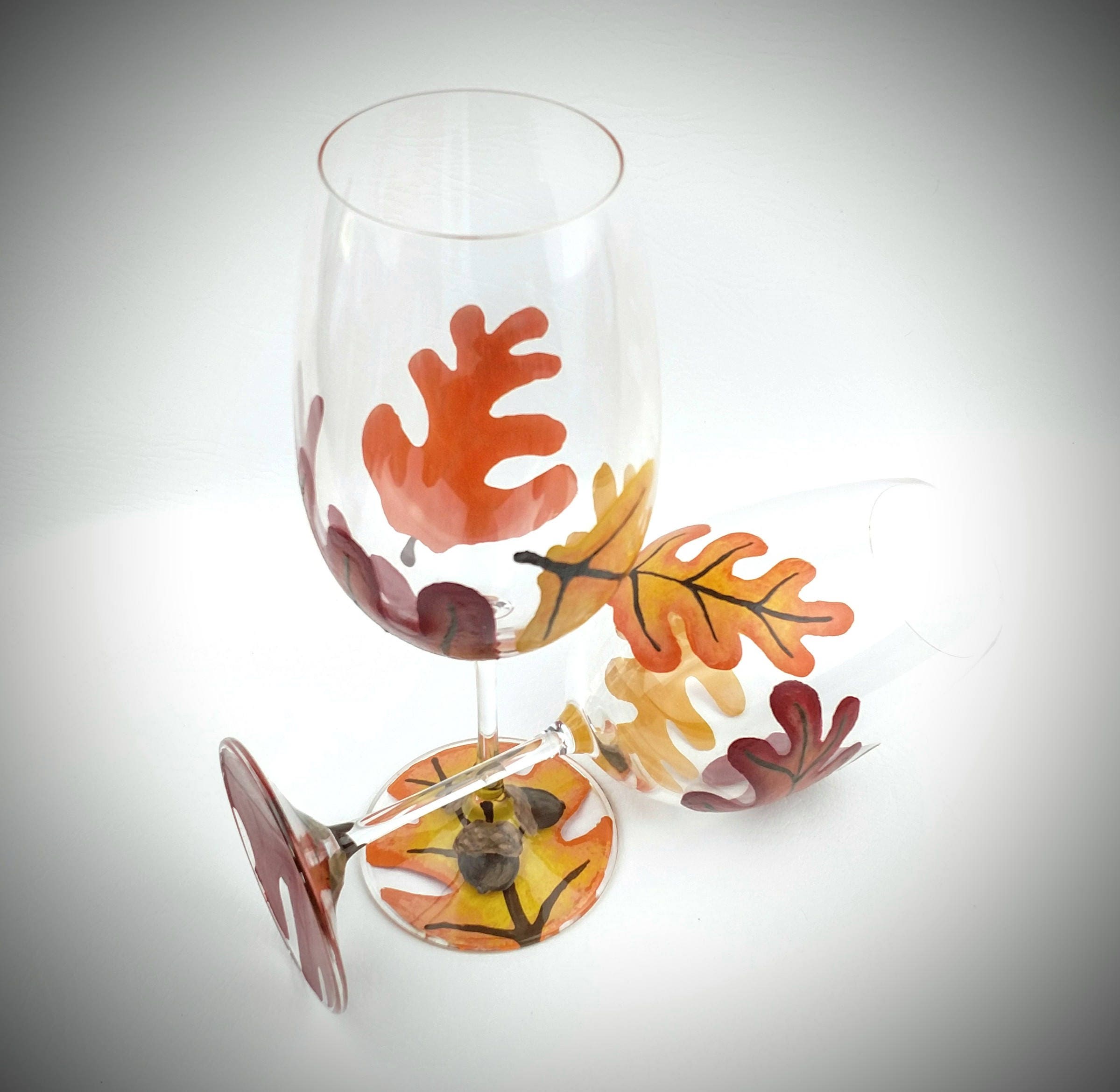 Fall Hand Painted Wine Glasses acorn wine glasses autumn Etsy