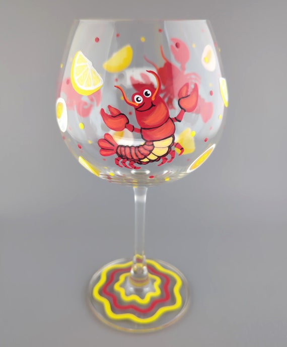 Lobster Wine Glass, Lobster Art, Hand Painted Wine Glass, Maine