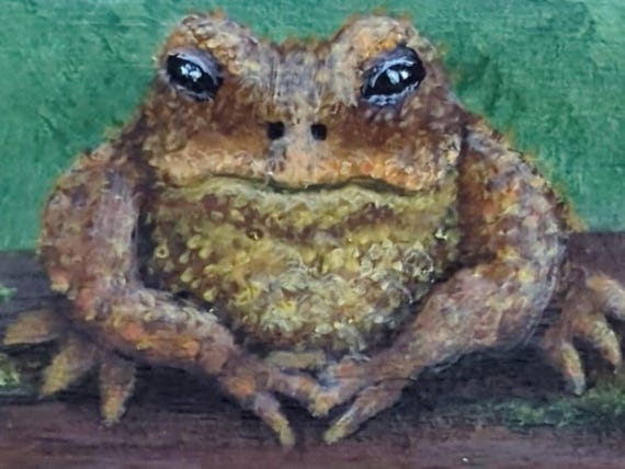Original Toad Painting on Wood Panel, Whimsical Woodland Nature Art