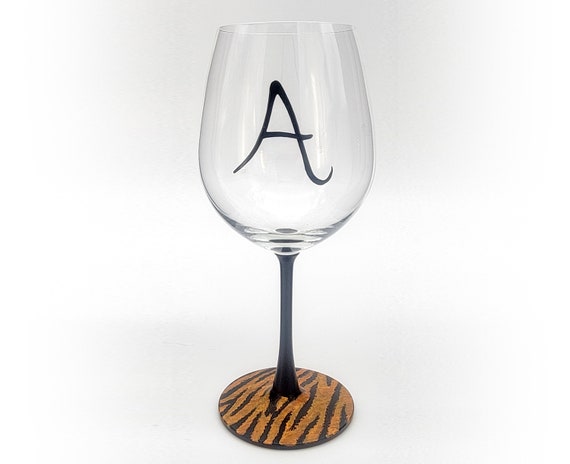 Animal Print Stemmed Wine Glass - Tiger, Leopard, Zebra, Giraffe - Wild African Animals - Hand Painted