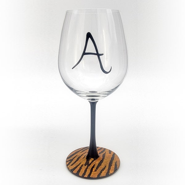 Animal Print Stemmed Wine Glass - Tiger, Leopard, Zebra, Giraffe - Wild African Animals - Hand Painted