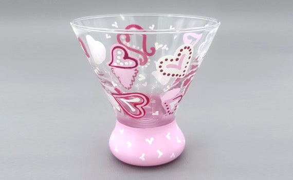 Valentine Cosmo glass - Fancy Hearts in Pink - Hand Painted - Valentine's Day Gift - Martini, Cocktail Gift Idea
