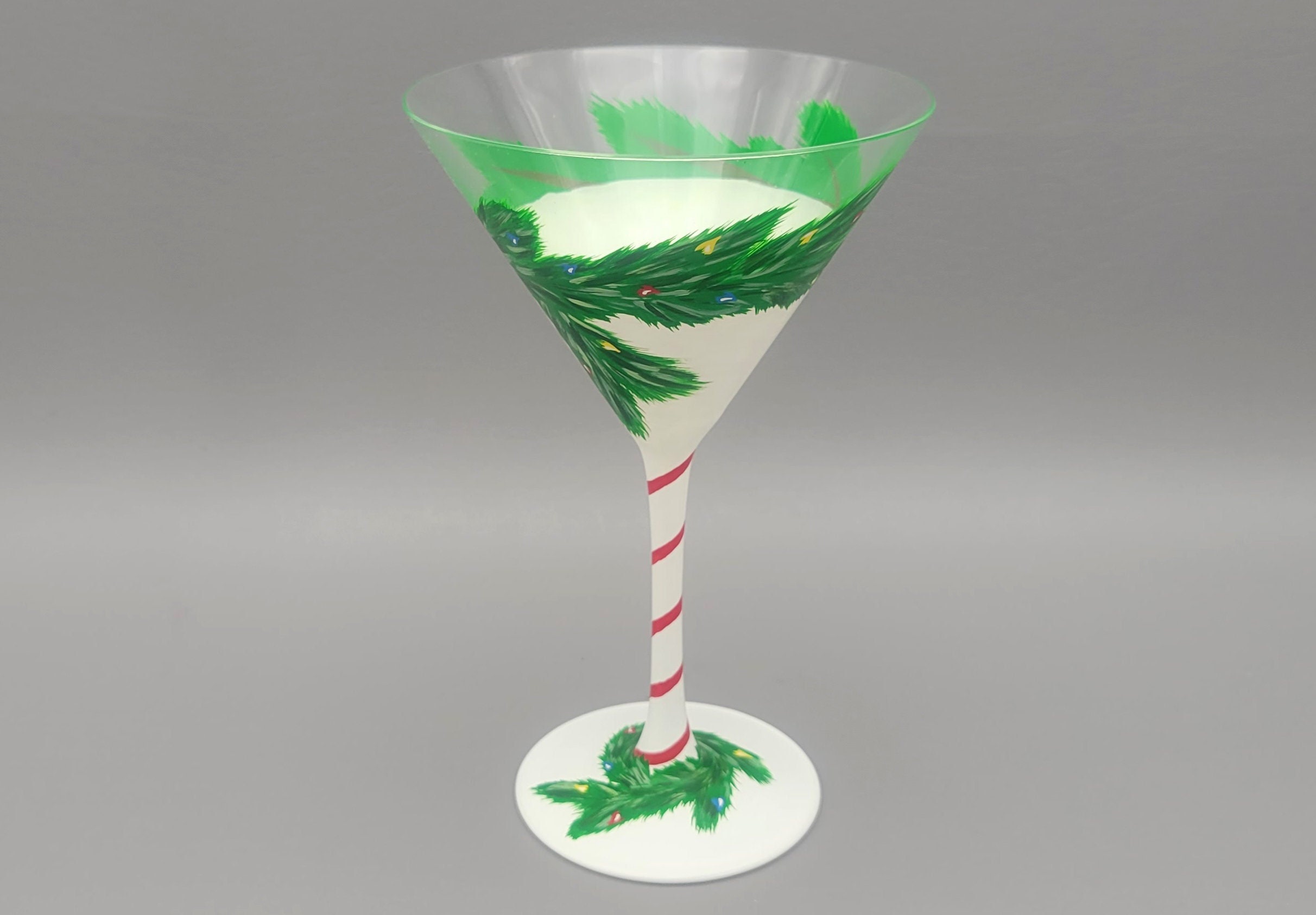 Holiday Cheers Martini Glass Hand Painted Christmas Garland & Lights  Holiday Martini Gift Idea Painted Cocktail Glass 