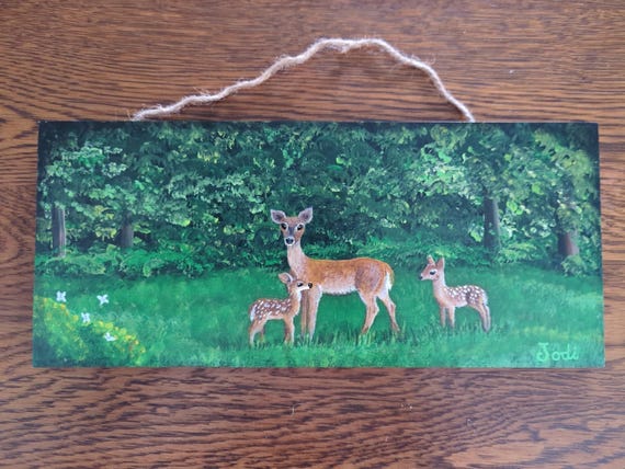 At the Edge of Silence – Hand-Painted Deer on Wood | Original Woodland Art | Nature Wall Decor
