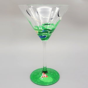 Golf Themed Martini Glass - Hand Painted - 19th Hole - Gift for Him - Father&#39;s Day Cocktail Glasses