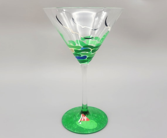 Golf Themed Martini Glass - Hand Painted - 19th Hole - Gift for Him - Father's Day Cocktail Glasses