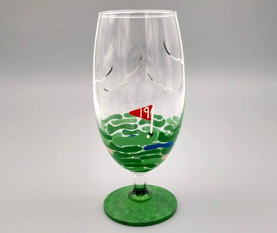 Golf Stemmed Beer Glass - 19th Hole - Hand Painted - Gift for Him, Dad, Golfer, Father's Day - Personalized - Pilsner