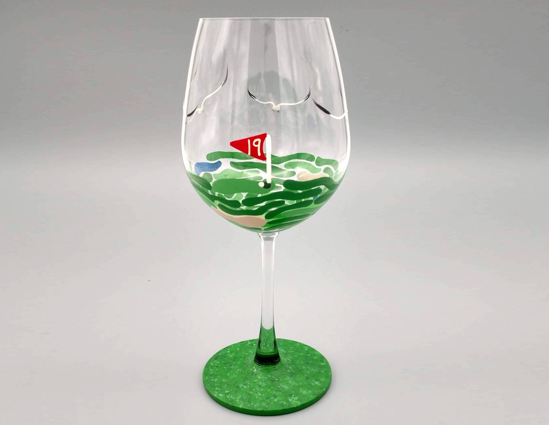 Golf Wine Glass 19th Hole Hand Painted Gift for Him, Golfer, Dad