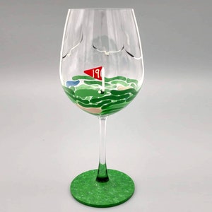 Golf Wine Glass - 19th Hole - Hand Painted - Gift for Him, Golfer, Dad, Husband, Father's Day Gifts - Stemmed or Stemless