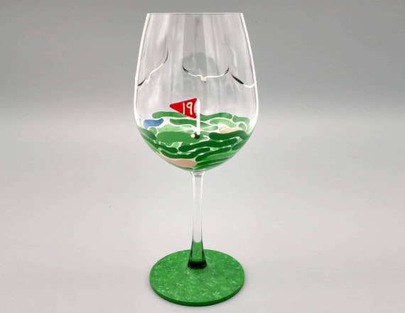Golf Wine Glass - 19th Hole - Hand Painted - Gift for Him, Golfer, Dad, Husband, Father's Day Gifts - Stemmed or Stemless