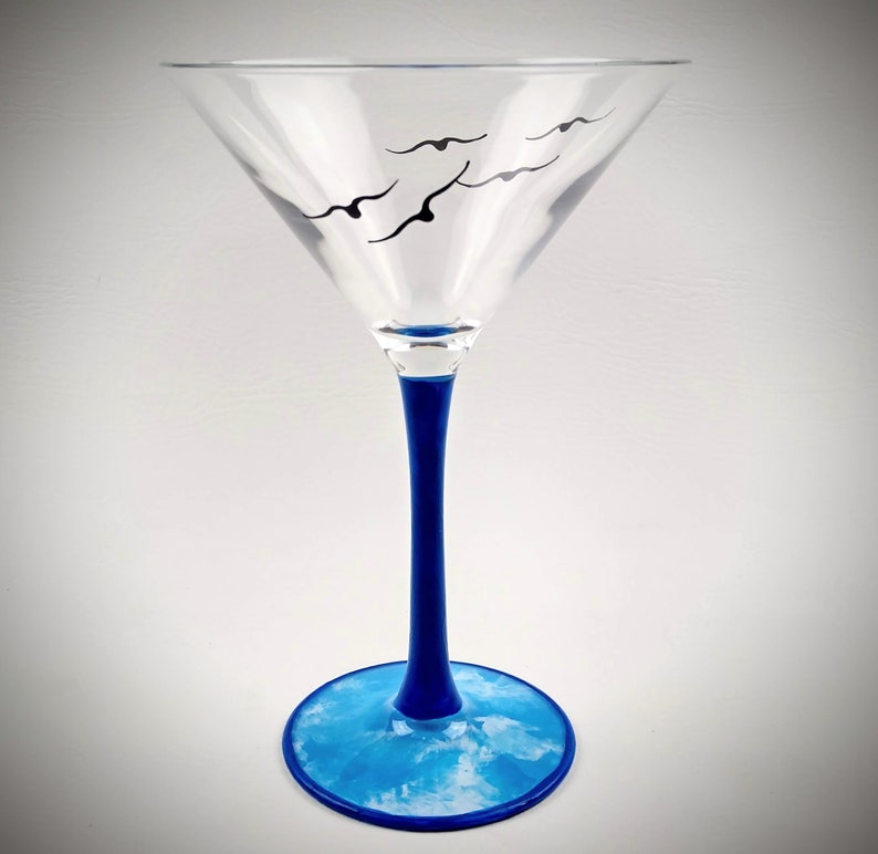 Blue Sky Martini Glass Birds in Flight Hand Painted Etsy