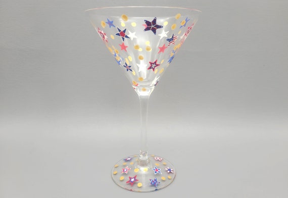 Red, White & Blue Martini Glass - Patriotic USA Theme - Stars, Liberty, America - 4th of July, Memorial Day - Cocktail glasses