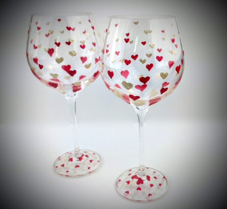 Valentine wine glass heart wine glasses hand painted gift Etsy