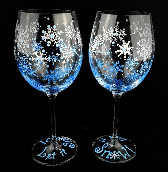 Let It Snow Hand Painted Winter Wine Glasses Snowflake Wine Etsy