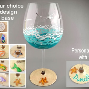 Beach Wine Glass - Tropical, Ocean, Starfish, Shell, Sea Turtle, Seagulls, Waves - Choice of Glass Shape - Personalized, Custom