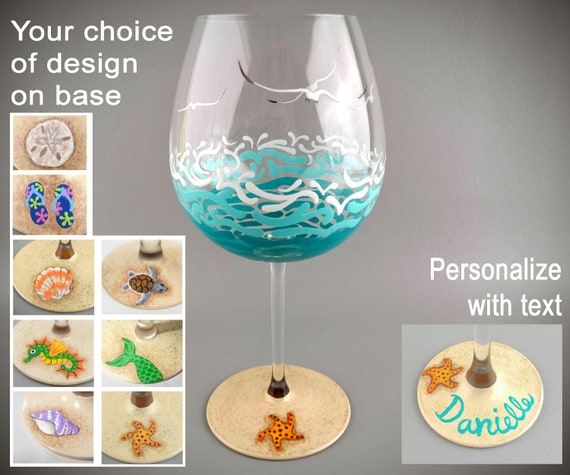 Cute Personalized Wine Glasses for 2 w/glitter bottom. Initial on the front  w/short saying on the back. Choose your colors. Great Gift Idea!