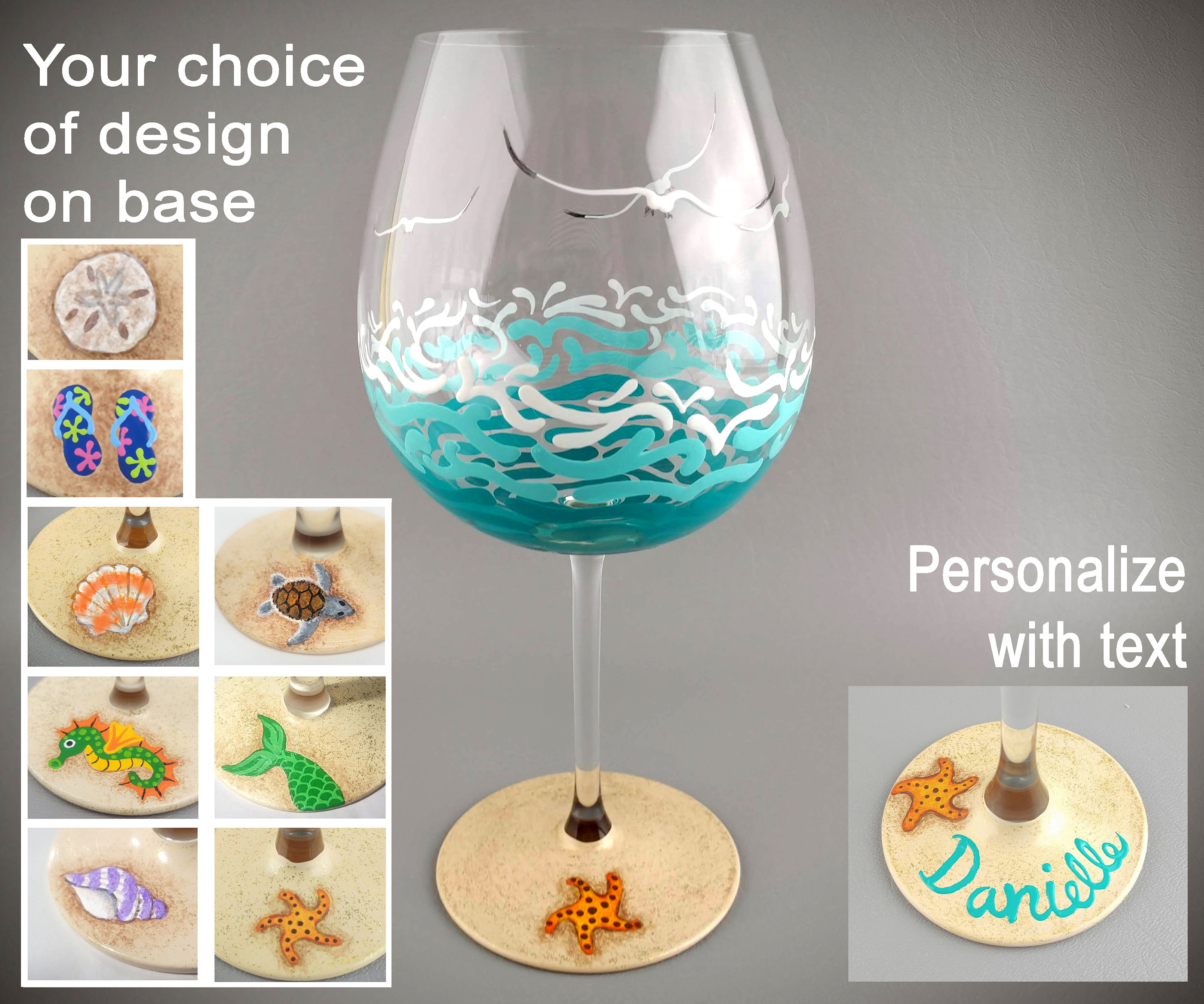  Hand Painted Large Flip Flop Wine Glass Set, Coastal Summer  Decor, 20 Ounce Glasses : Handmade Products