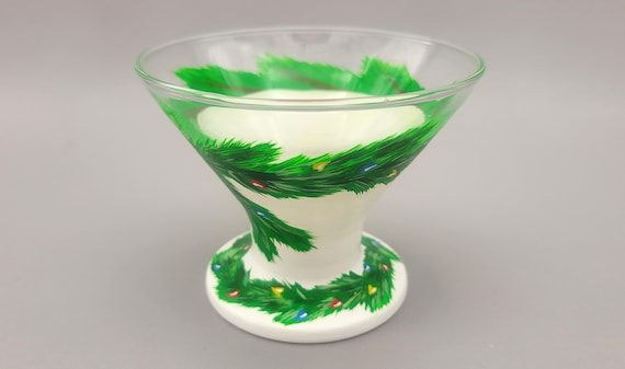 Holiday Stemless Cocktail Glass - Garland, Christmas Lights, Snow - Martini Glass - Festive