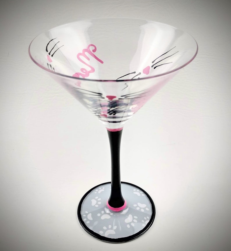 Meow Cat Hand Painted Martini Glass Whiskers Paw Prints Etsy