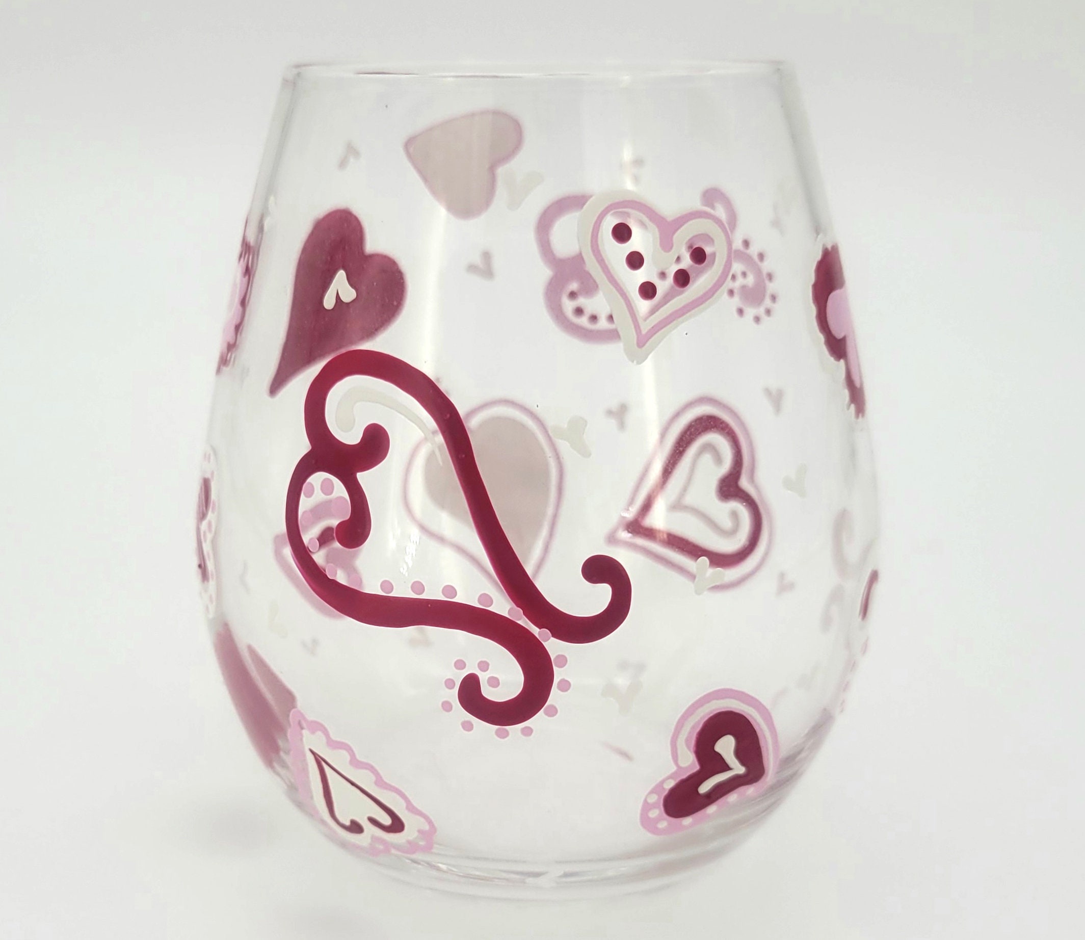 Hand Engraved Stemless Floral Wine Glasses — Love & Victory