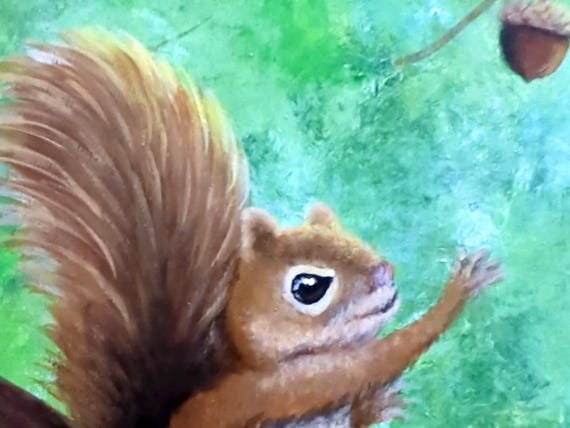 Squirrel Painting on Wood Panel, Woodland Animal Wall Art, Rustic Nature Decor – “Aim Higher”