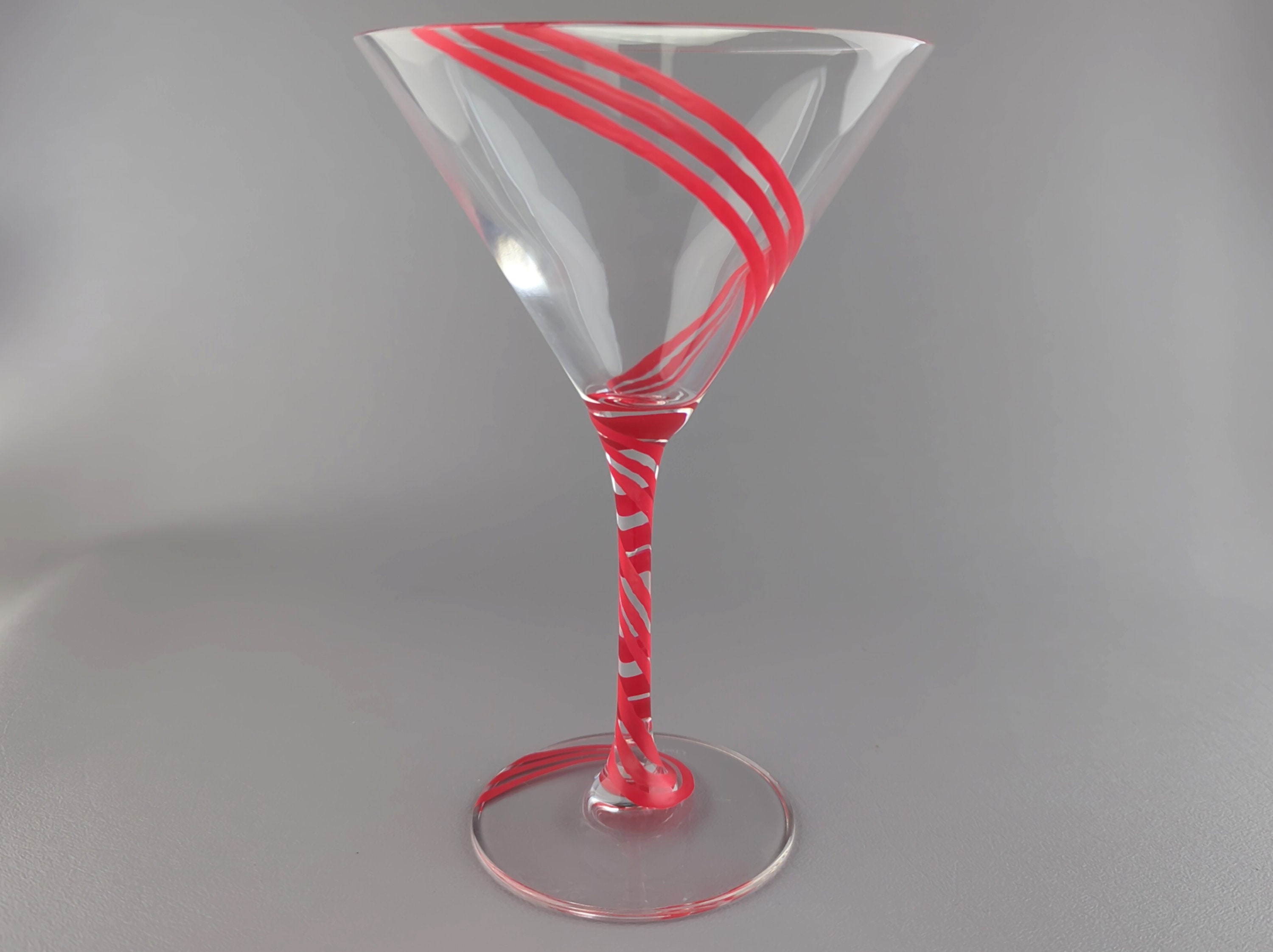 EASTERN ART GLASS HAND MADE MARTINI GLASSES, RED & WHITE SWIRL