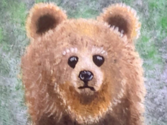 Hand-Painted Bear Wood Slice Art, Woodland Animal Wall Decor, Rustic Nature Painting