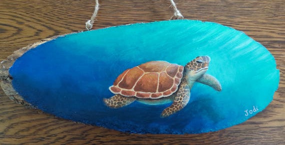 Hand Painted Sea Turtle Wood Art – Ocean Wildlife Coastal Decor (Ready to Hang)
