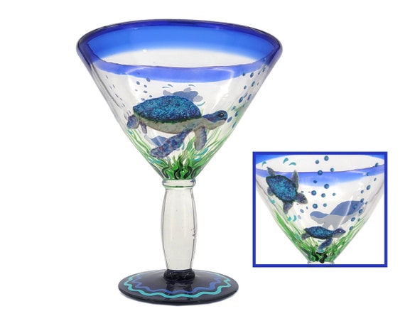 Sea Turtle Martini Glass - 10 oz - Ocean, Summer, Underwater, Scuba Diving - Hand Painted - Unique Cocktail Gift Idea