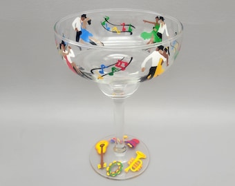 Dance and Music Themed Margarita Glass - Hand Painted - Bright & Colorful, Fun Cocktail Glass
