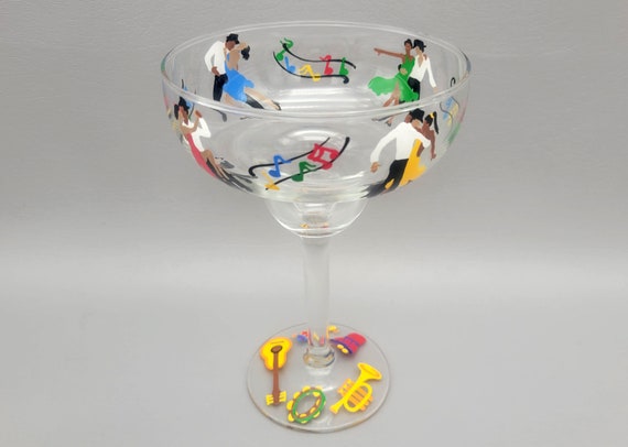 Dance and Music Themed Margarita Glass - Hand Painted - Bright & Colorful - Fun Cocktail Glass