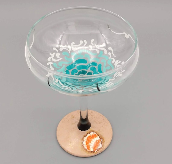 Beach Coupe Cocktail Glass - Tropical, Ocean, Summer, Starfish, Sea Turtle, Shell, Seagulls - Personalized - Hand Painted - Unique Gift Idea