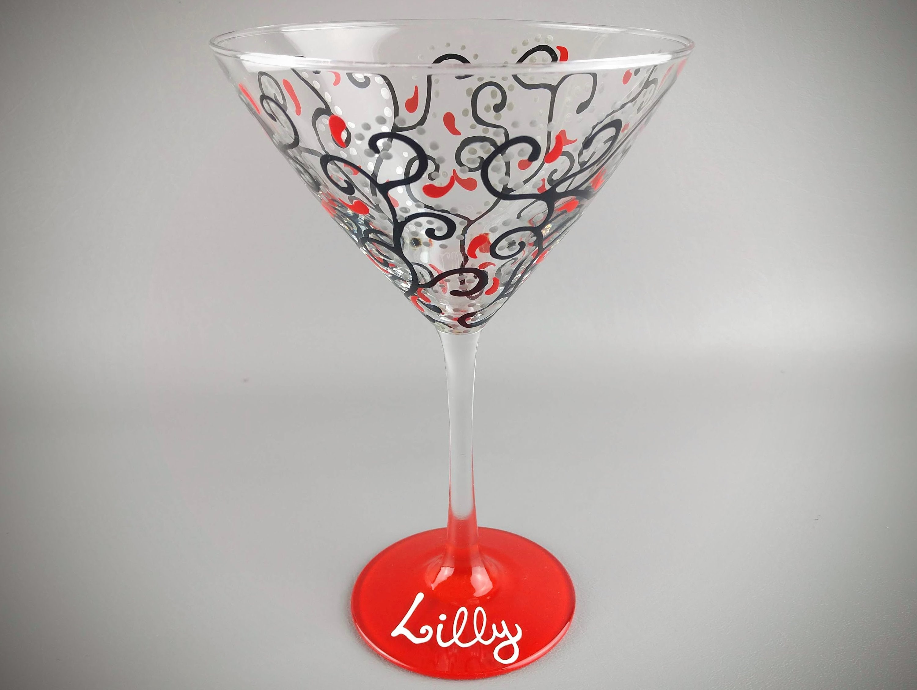 Martini Glasses Black Red Crystals Hand-painted Set of 2 