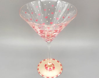 Heart Themed Martini glass - hand painted - Valentine's Day - Martini gift idea - Cocktail glass