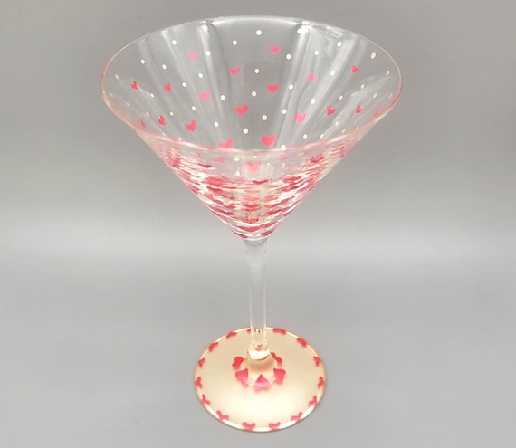 Heart Themed Martini glass - hand painted - Valentine's Day - Martini gift idea - Cocktail glass