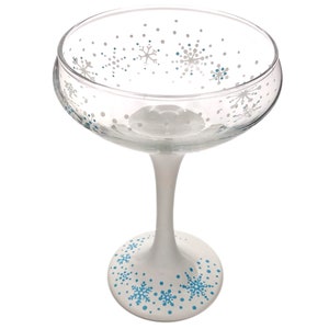 Winter Coupe Cocktail Glass - Snowflake Swirls, Blue and White - Hand Painted