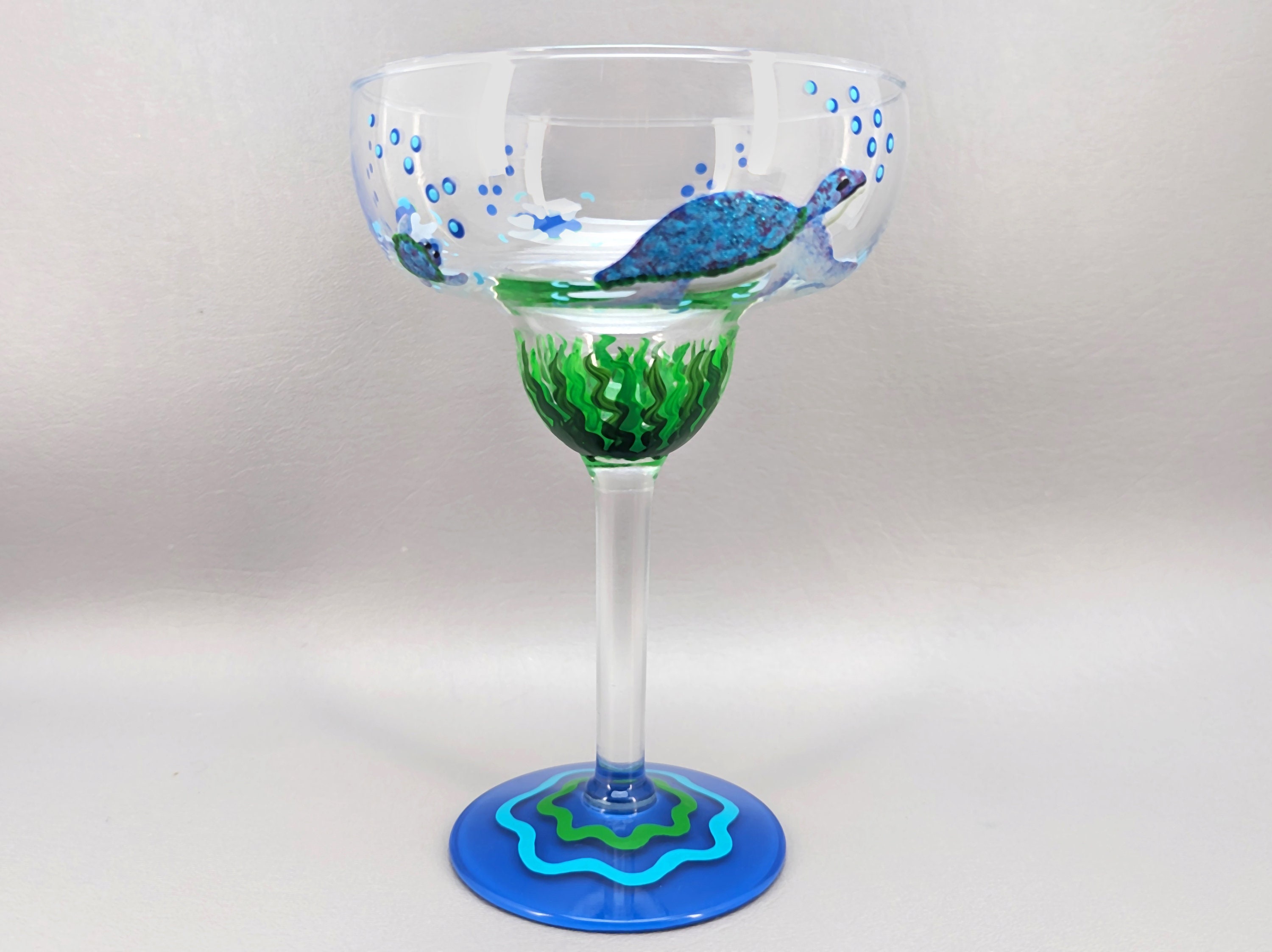 Segunda Vida Primavera Stemmed Margarita Glasses - Blue Rim Margarita Glass  Set Made in Mexico - 100% Recycled Glass 10oz Set of 2