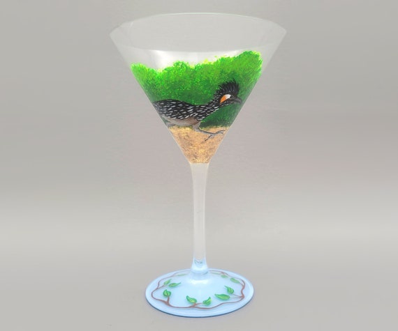 Roadrunner Bird Martini Glass - Hand Painted - Road Runner, Nature - Unique Cocktail Gift Idea