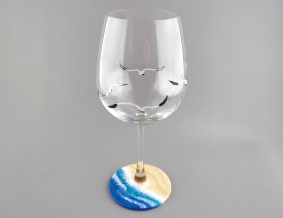 Beach Shore Themed Wine Glass - Tropical, Ocean, Seagulls, Waves - Choice of Glass Shape - Personalized, Hand Painted