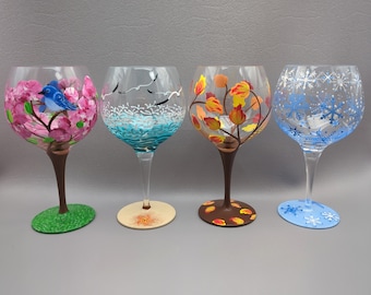 Hand Painted Seasonal Wine Glass Set – Spring, Summer, Fall, Winter