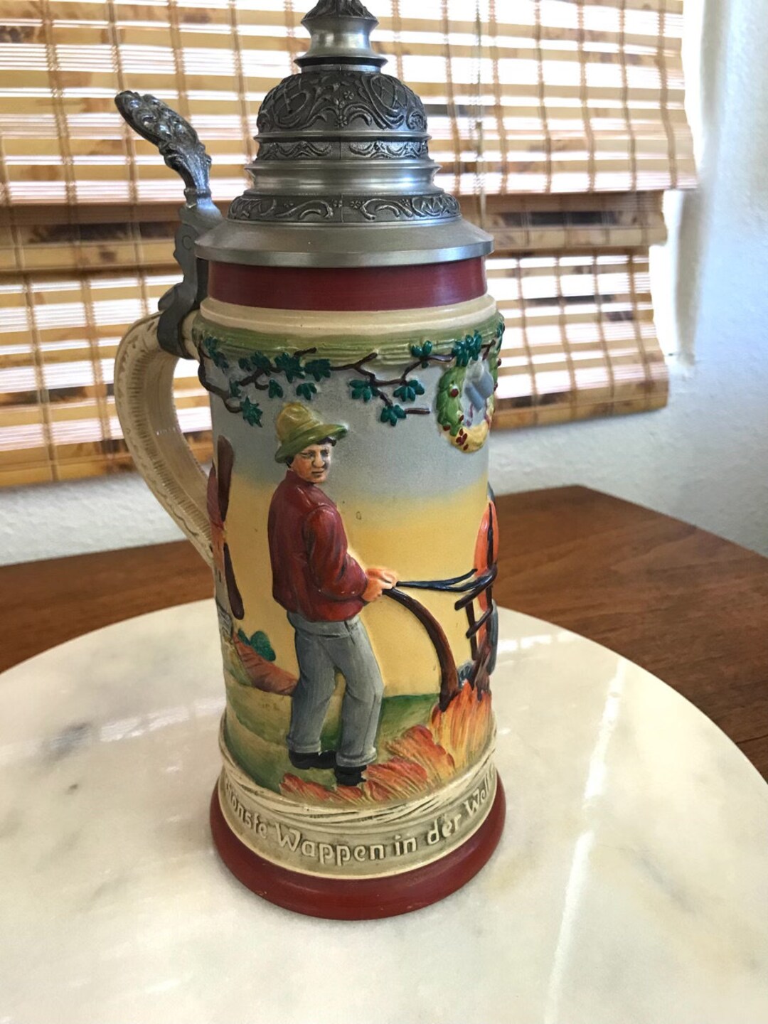Beer Stein West Germany Farm Scene Plow Horses Mug Tankard Etsy