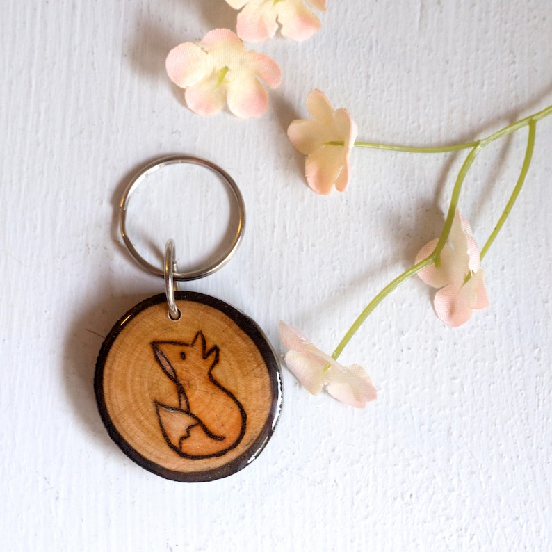 Renard porte-clés porte-clés en bois renard tranche de bois image 0