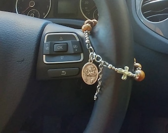 Rosario de madera de olivo para coche, regalo católico, protección en la carretera