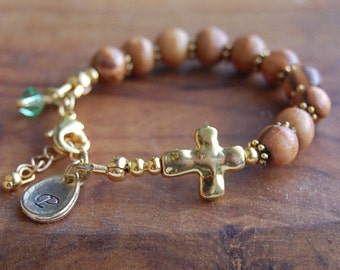 Pulsera de madera de olivo personalizada para bebé, regalo de bautizo