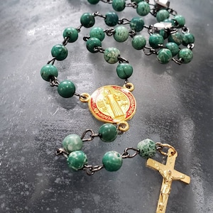 Catholic Rosary. Gift For Godfather. Saint Benedict Rosary. Gemstone Rosary. Catholic Prayer Beads. Catholic Gift. Green Turquoise Beads.
