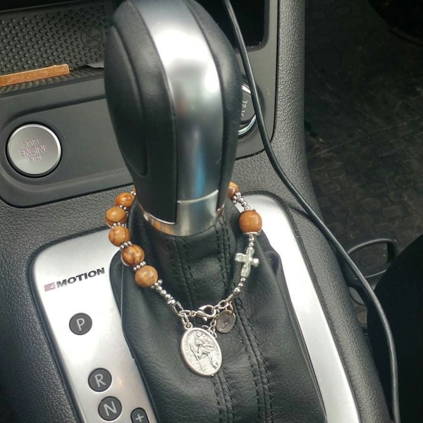 Chaplet.Catholic  Rosary. Catholic Baptism.Jerusalem Olive Wood.Personalized Initial.Godparent Gift.Protection on  the Highway.Car Rosary.