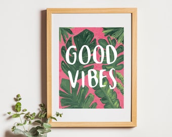 Estampado de palmeras Good Vibes - Rosa