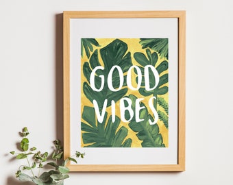 Estampado de palmeras Good Vibes - Amarillo